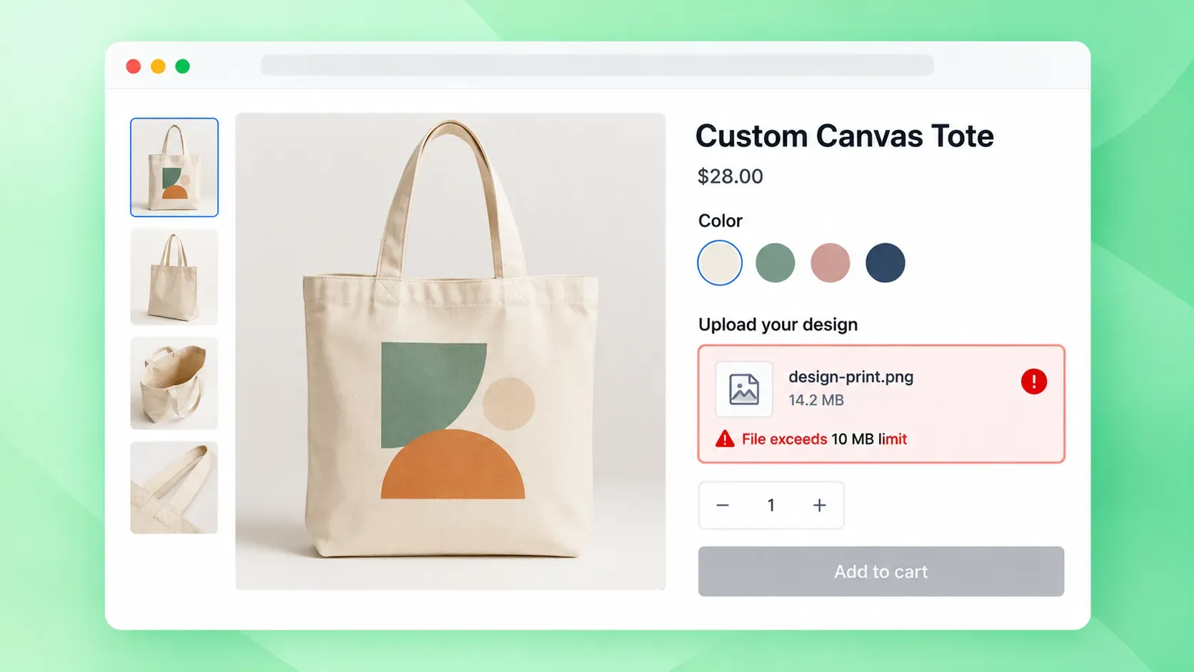 Shopify product options file upload not working due to file size and type limits