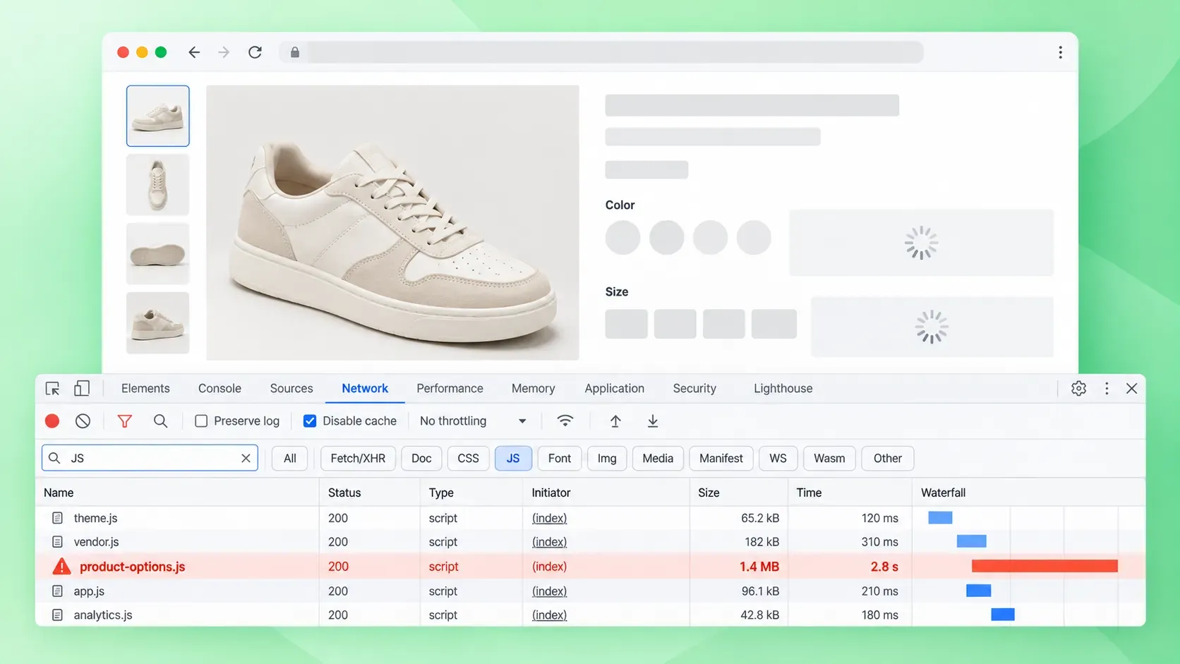Shopify product options app script slowing down the product page
