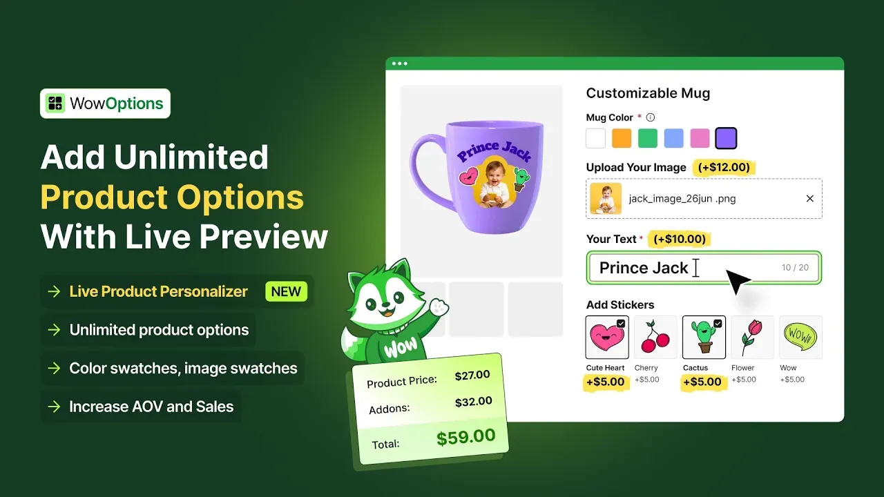 Wow Custom Product Options app for Shopify